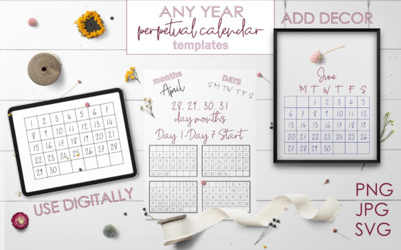 Perpetual Calendar Templates: A Script Font for Year-Round Design